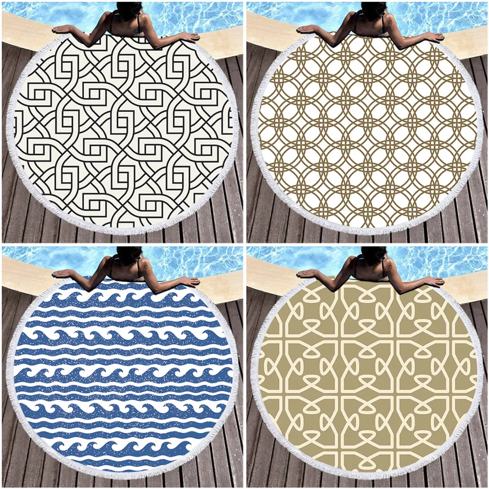 

Nordic Plaid Large 150cm Round Beach Bath Towel Summer Travel Sports Towels 420G Soft Microfiber Absorbent Attractive Fashion