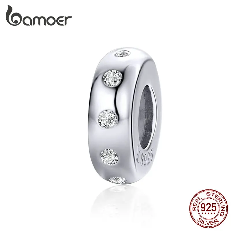 

BAMOER Stoppers Charm for Bracelet 925 Sterling Silver Minimalist Crystal Charm with Silicone fit Luxury Brand Bracelet SCC1171