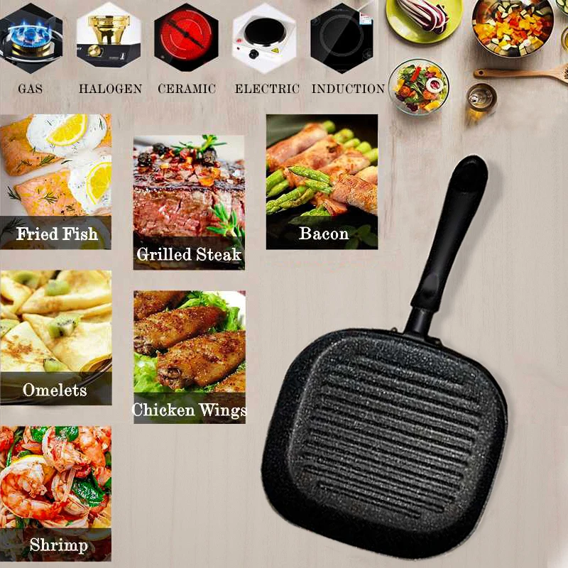 MyLifeUNIT Aluminum Non-stick Square Grill Pan Steak Fry Pans Multi-purpose Snowflake Striped No fumes Frying Pan 9-inch