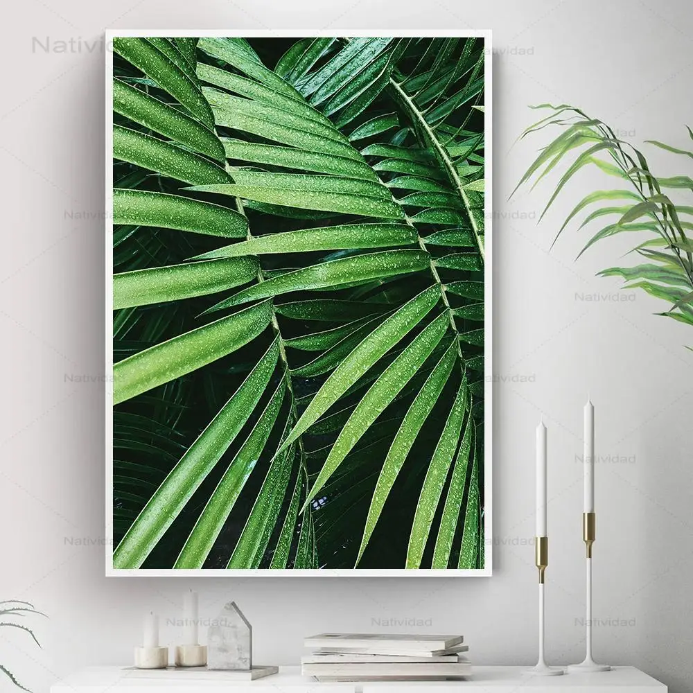 Настенная картина с зелеными монстерами бананами пальмами листьями настенная