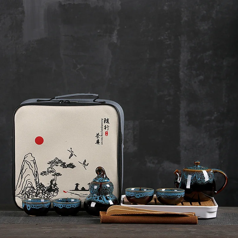 

Portable ceramic Kung Fu tea set travel tea set teapot teapot dish travel bag suitable for outdoor family travel 2021