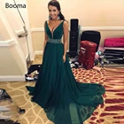 Booma сексуальное темно-зеленое платье на выпускной, платья с глубоким v-образным вырезом, шифоновые вечерние платья, тяжелый пояс из бисера, а-силуэта, Длинные вечерние платья