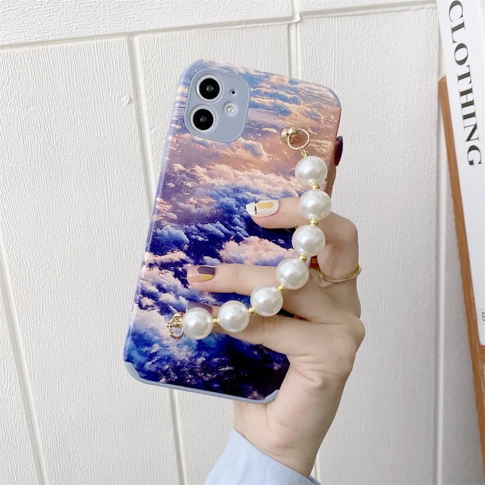 

Pearl Bracelet Phone Case for Redmi Note 10 Coque Sunset Painting Lambskin Cover for Mi 11 Case 10 8 9 Fundas Redmi Note 8 9 K40