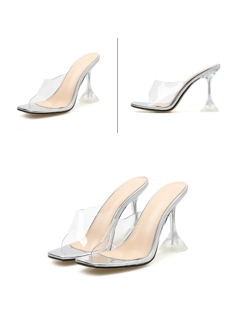 Eilyken Fashion PVC Jelly Women Slippers Summer Fashion Fluorescent Green Sexy Open Toed Transparent Crystal Heel Party Shoes