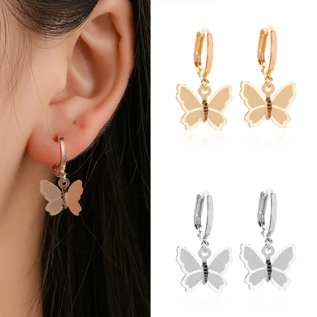 Корейские женские милые серьги-бабочки матовые серьги-кольца с подвеской в виде