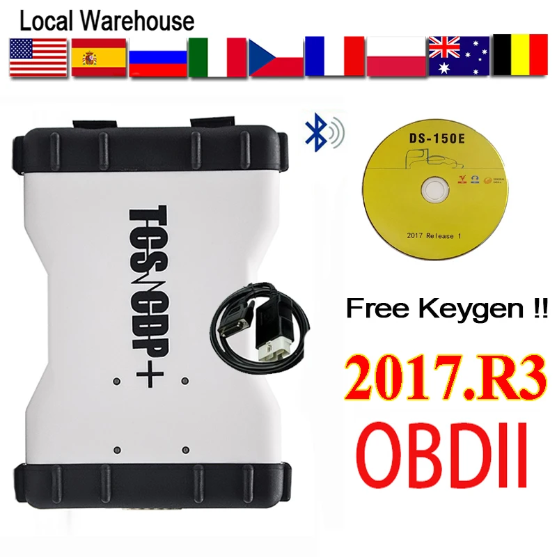 

New VCI VD ds150e Pro Bluetooth diagnostic for 2016R1 with keygen 2017R1 obd2 truck scanner + 8 cables car