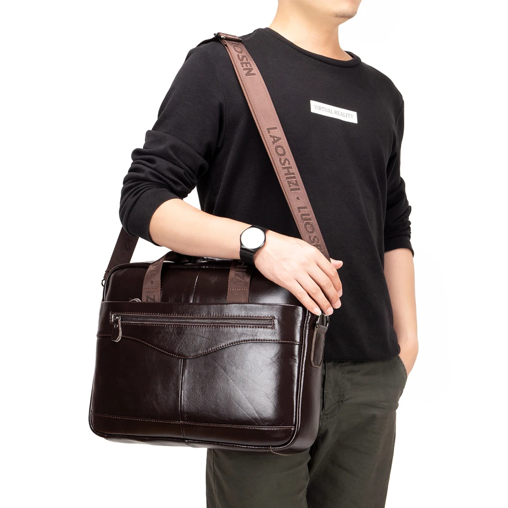 New Genuine Leather Men's Briefcase Vintage Business Computer Bag Fashion Messenger Shoulder Bag Postman Male Handbags