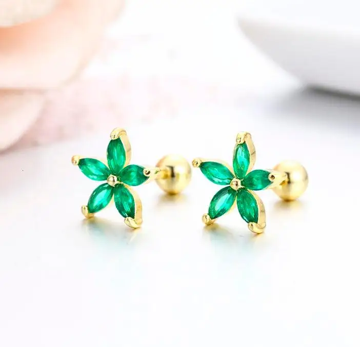 Женские серьги-гвоздики с кристаллами циркония ROXI зеленые Разноцветные Летние