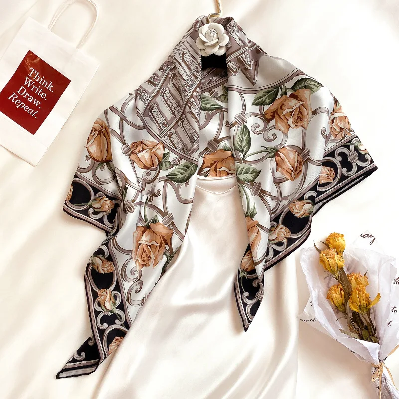 

KOI LEAPING new Retro Twill Silk 90 Large Square Scarf Women Scarf Summer Sunscreen Silk Scarf Shawl girlfriend gift