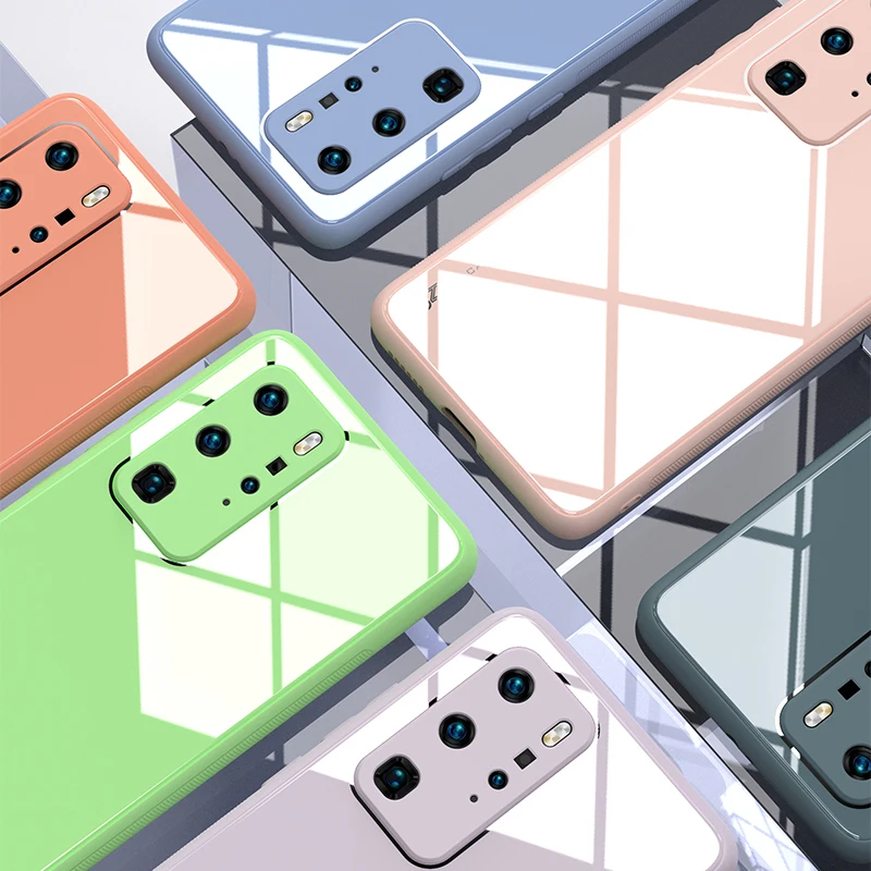 

Luxury Liquid Silicone Tempered Glass Case For Huawei P40 P30 Mate 20 30 Pro Honor 30 30S 30Pro Candy Color Glass Cover Coque
