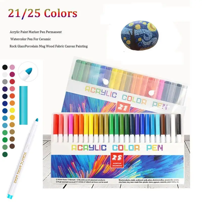 

Перманентные акриловые маркеры для рисования, ручки для холста, стекла, скалы, дерева, керамики, обуви, металлических и пасхальных яиц, 21/25 цветов