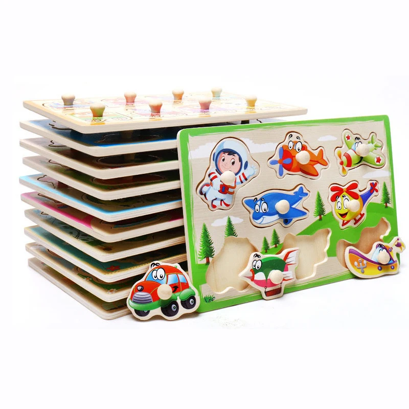 

New Baby Montessori Toys Wooden Puzzle Cartoon Vehicle Digital Animal Puzzles Jigsaw Board Learning Educational Toy for Children