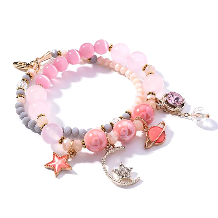 Женский браслет с натуральным опалом синий розовый кристаллами в виде кошачий