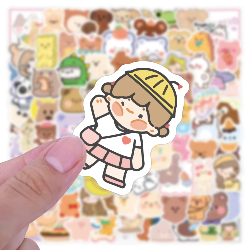 100 Pcs/Bag Cute Cartoon Bear Stickers Laptop Mobile Phone Case Scrapbooking Decorative Sticker DIY Diary Album Label | Багаж и сумки