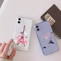 eiffel tower fashion girl travel phone case transparent soft for iphone 12 11 13 7 8 6 s plus x xs xr pro max mini