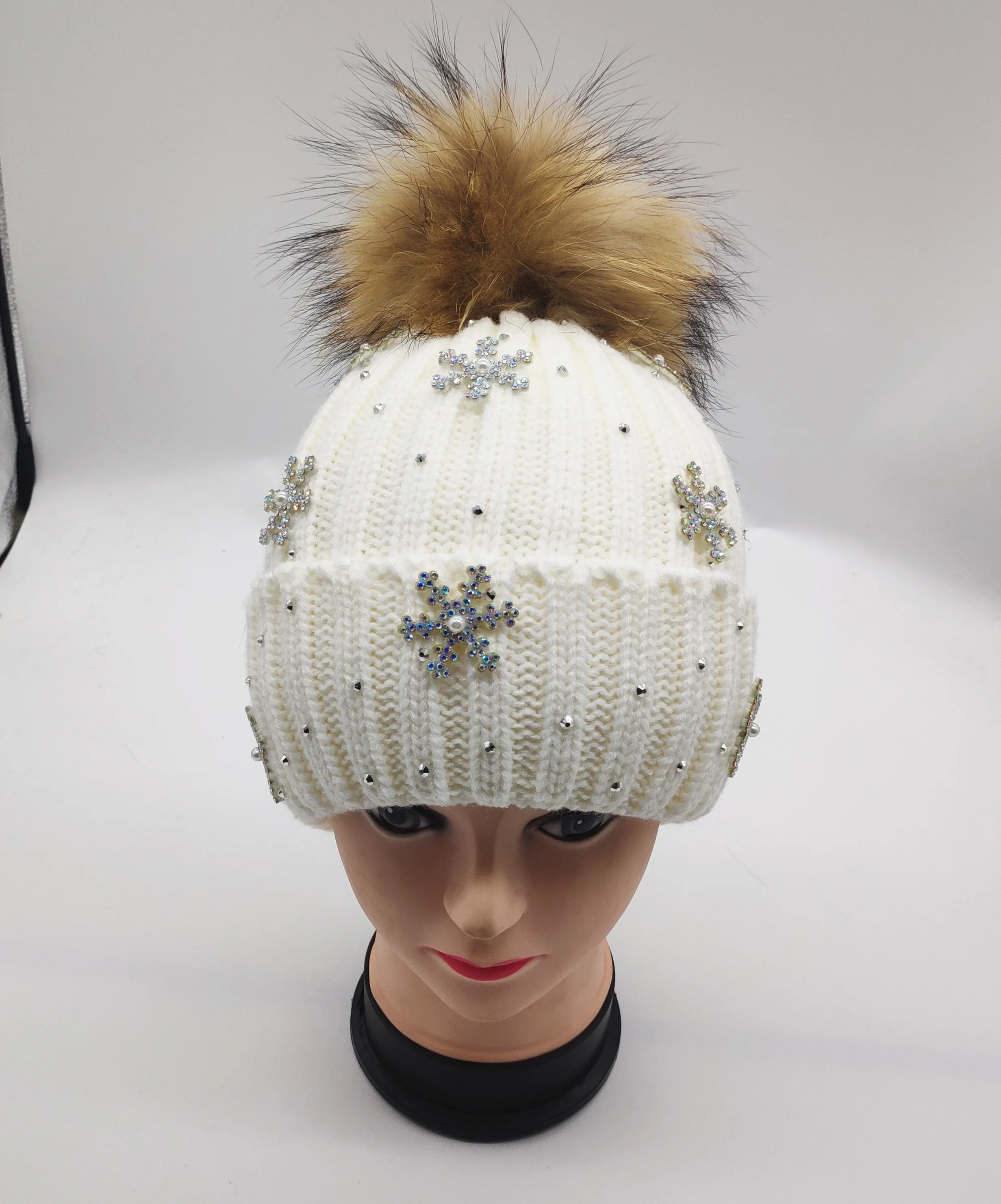 Зимние женские съемные Меховые помпоны вязаные шапки шапка для снега Новые