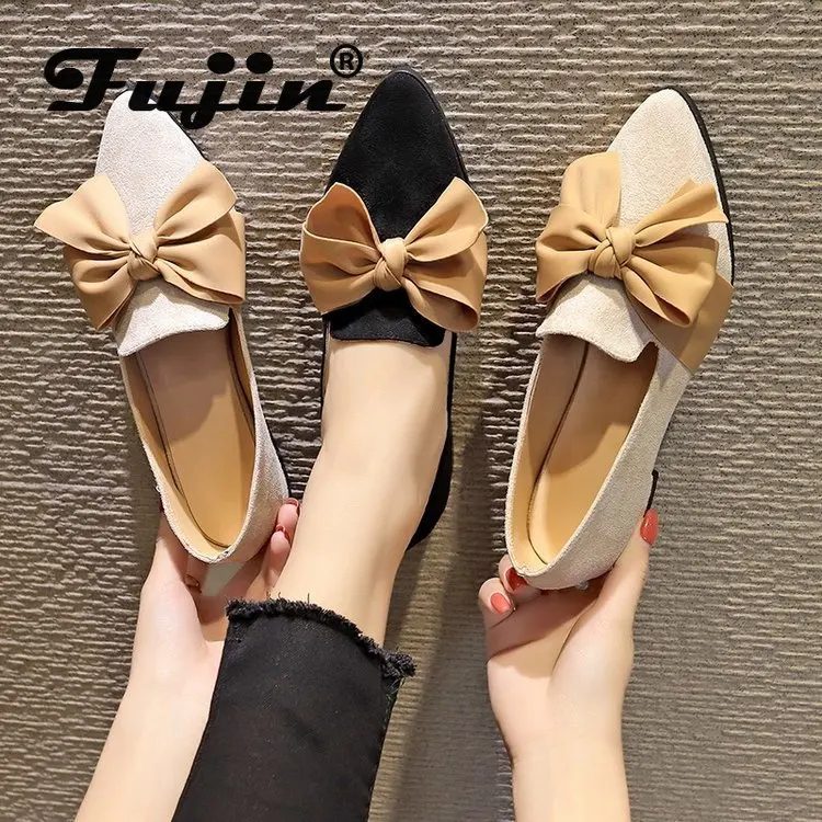 Fujin/обувь Bullock с бантом Повседневная обувь Новинка 2020 года Обувь без застежки на