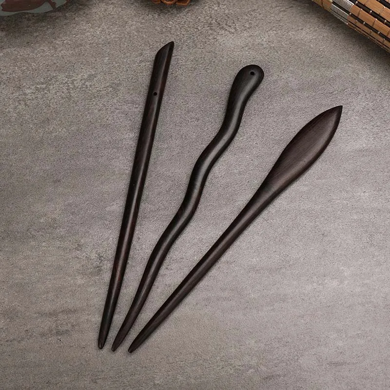 

Black Sandalwood Hand carving Classical Chinese Clothing Hairpin Cheongsam Antique Style Girl Coiled Hair Decoration LL@17