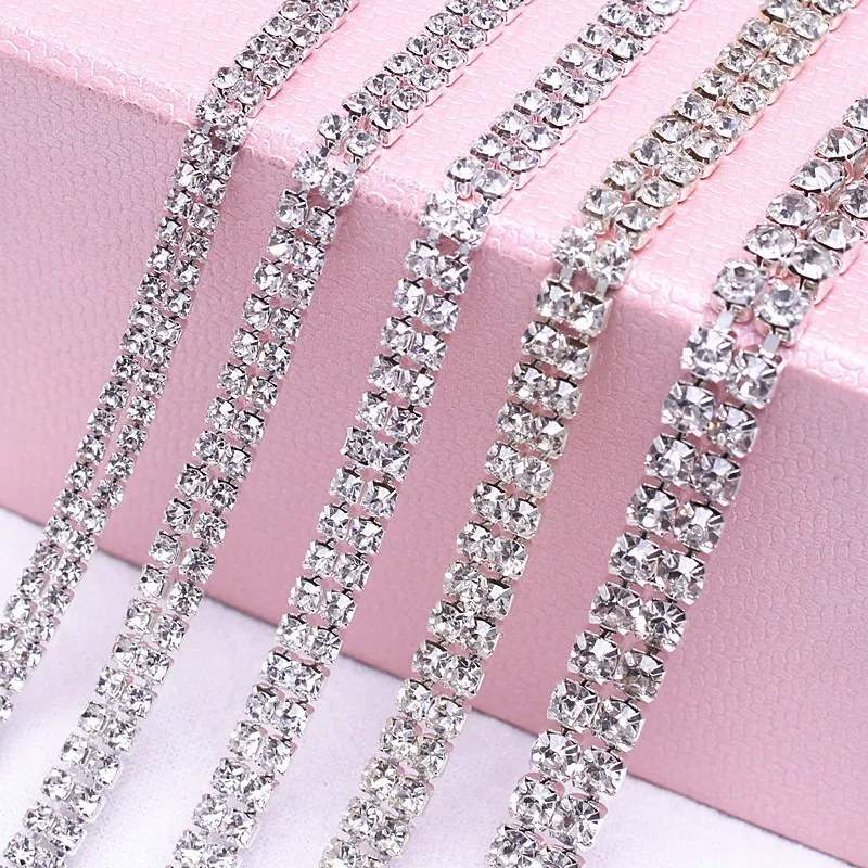 Двухрядные серебряные коготь цепи Стразы DIY стразы s для одежды страз Швейные