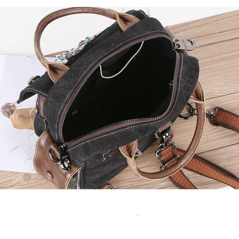 

Denim Embroidery Elephent Women's Bag Diamond Wide Strap Purses and Handbags Luxury Designer Sacos De Mujer De Vestir