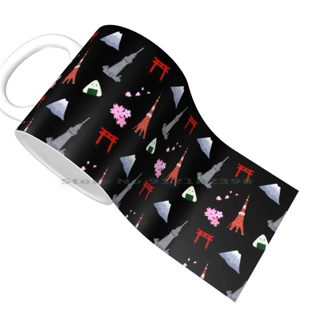 Японские иллюстрации с повторяющимся рисунком (черные) Керамические Кружки