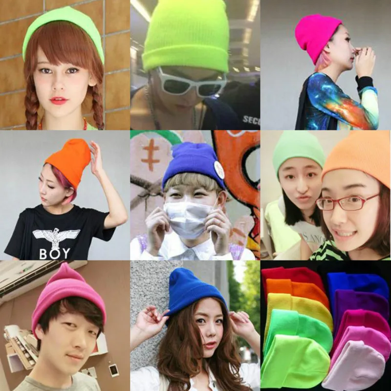 Solid Unisex Beanie Autumn Winter Wool Blends Soft Warm Knitted Cap Men Women SkullCap Hats Gorro Ski Caps Candy Colors Beanies |