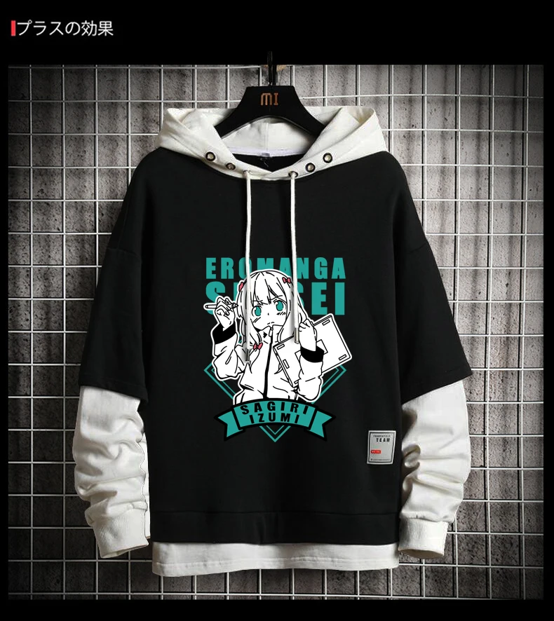 

HOT Anime Eromanga-sensei Izumi Sagiri Print Hooded Unisex Fake Two Pullover Men Female Autumn Winter Hoodies Student Tops