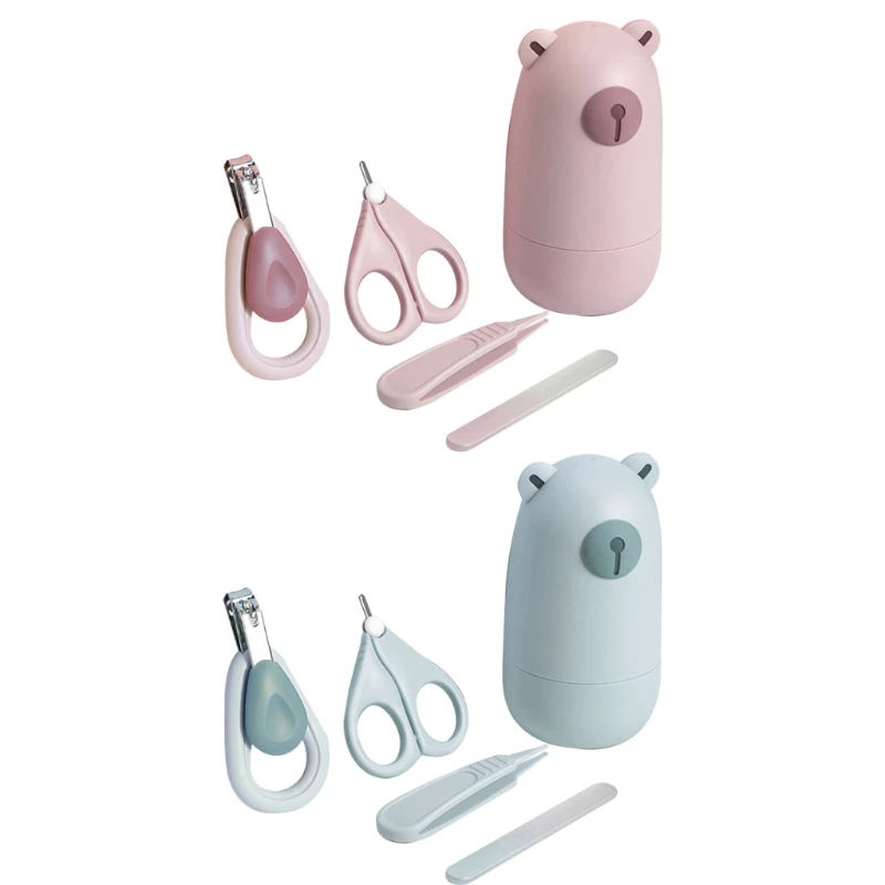 

P15C 5 Pcs/set Baby Nail Care Set with Cute Case Clippers Scissors File Tweezers Gift