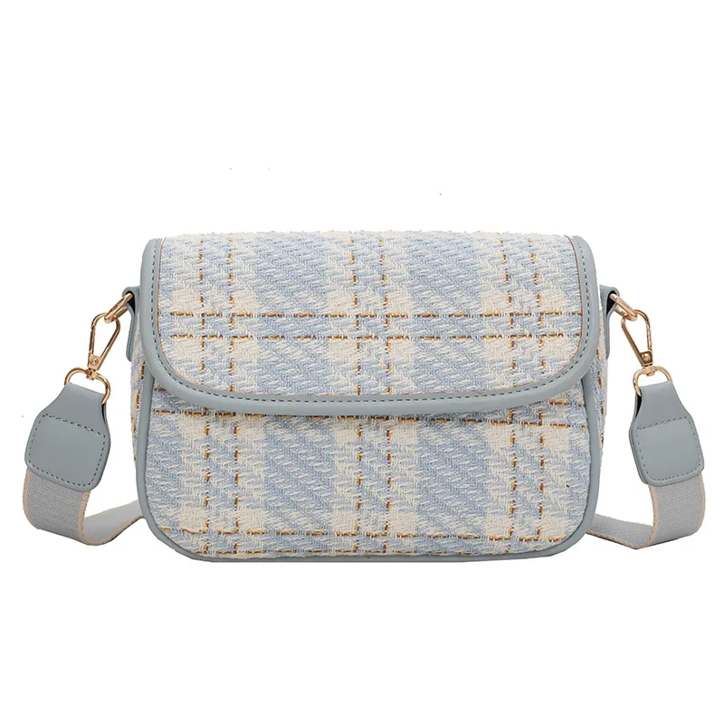 

2021 New Fashionable Wide Shoulder Strap Shoulder Messenger Bag Internet Popular Plaid Small Square Bag