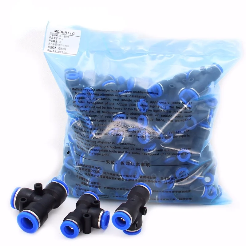 

20pcs PE-4/5/6/8/10/12/14/16 Pneumatic Fittings Plastic T Type 3-way For 4mm 6mm 8mm 10mm Tee Tube Quick Connector Slip Lock
