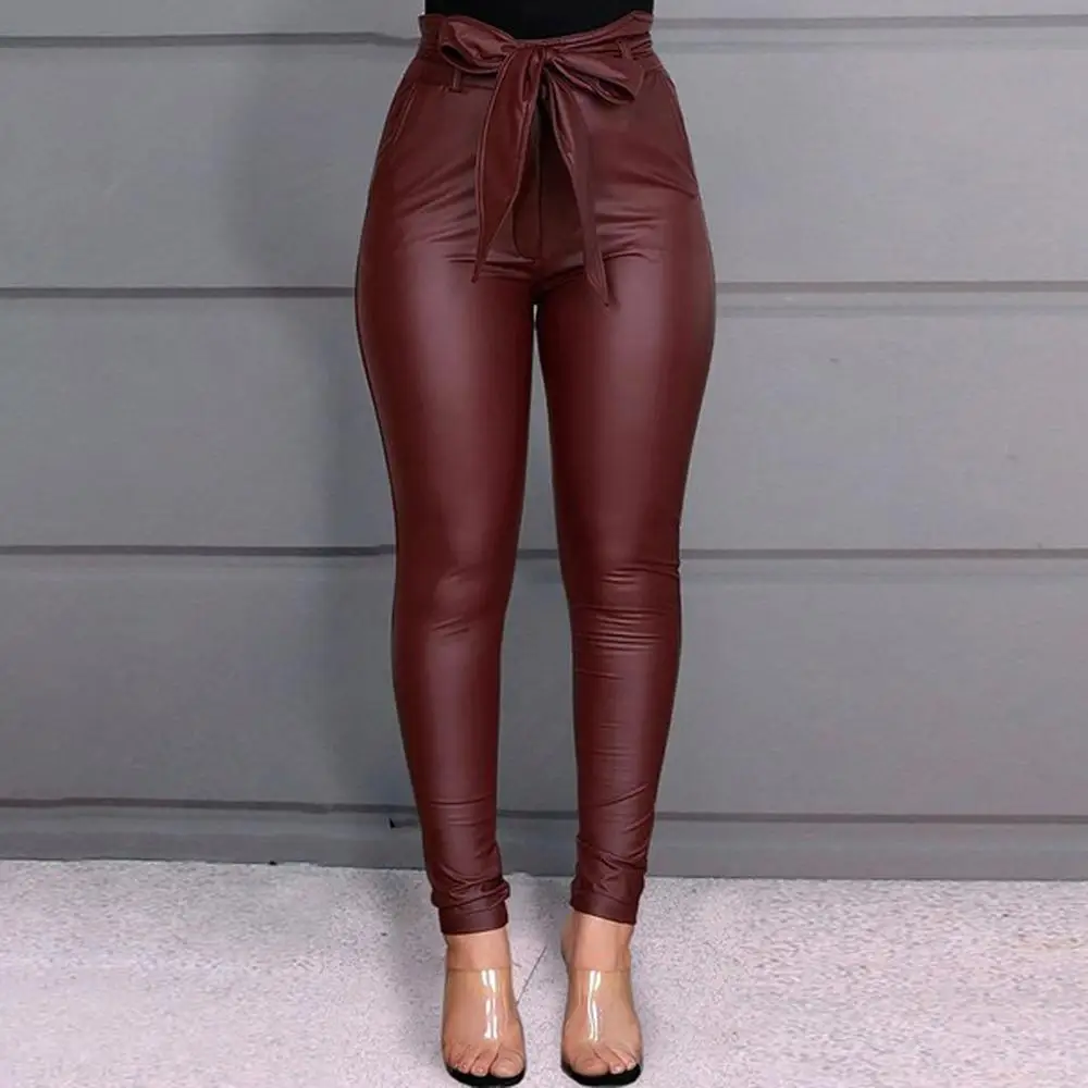 Женские обтягивающие брюки большого размера из искусственной кожи с высокой