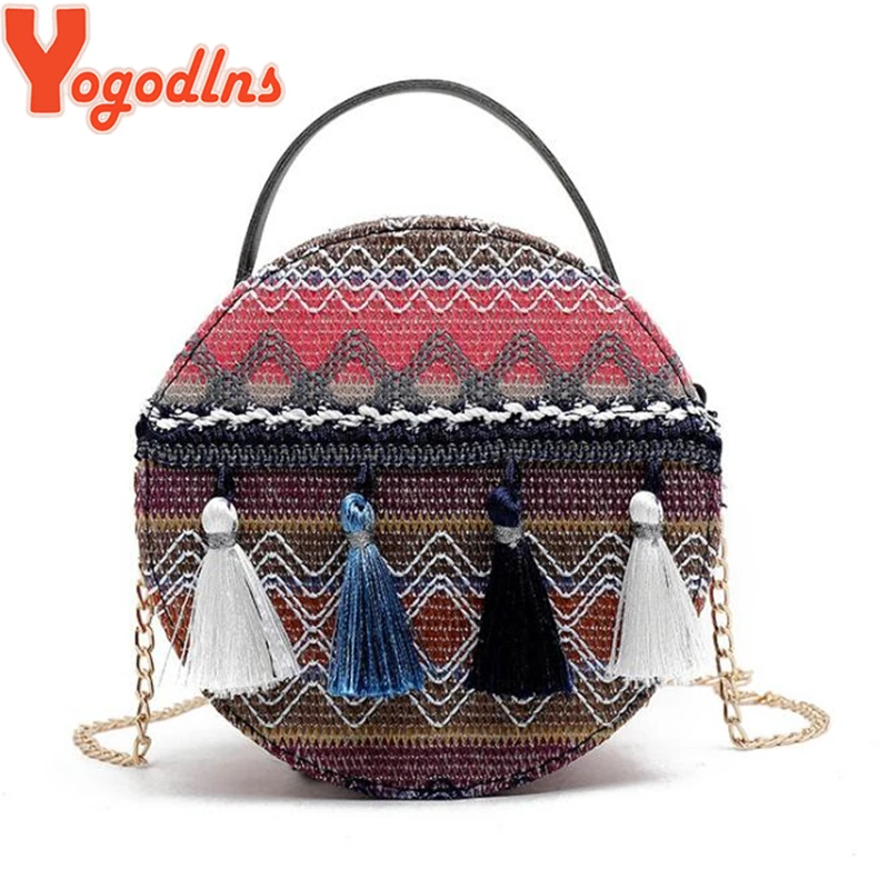 Сумка Yogodlns в национальном стиле с вышитыми кисточками металлическая женская