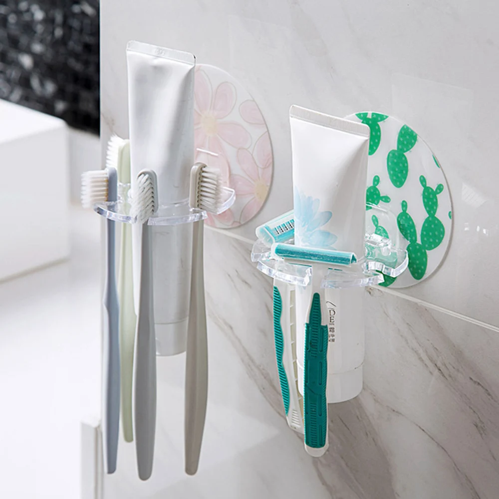 

1PC Plastic Toothbrush Organizer Razor Shaver Storage Rack Self-adhesive Toothpaste Storage Holder Kitchen Bathroom Accessories