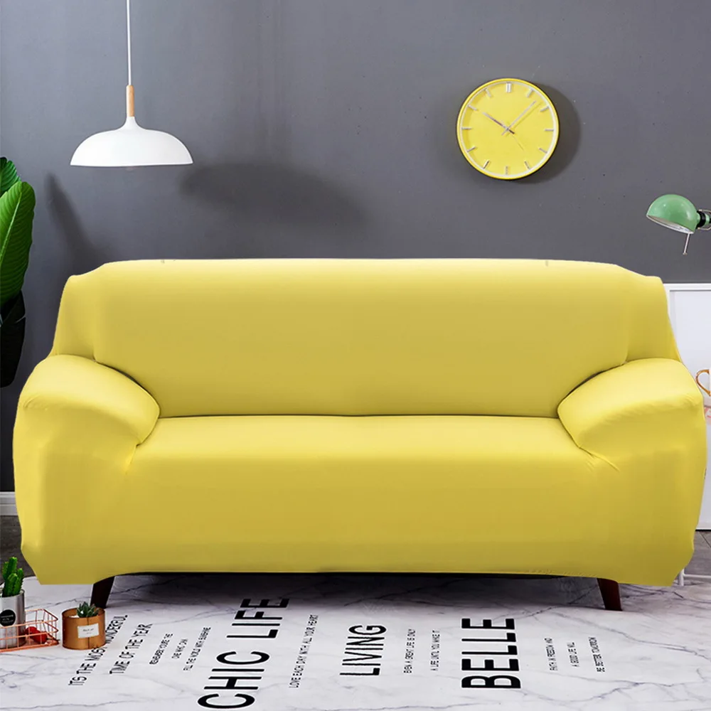light yellow Твердые Цвет эластичные чехлы для диванов спандекс европейских и американских полиэстер угловой диван кушетка чехол стоматологическое кресло крышка протектор Гостиная 1/2/3/4 сиденья - Цвет: light yellow