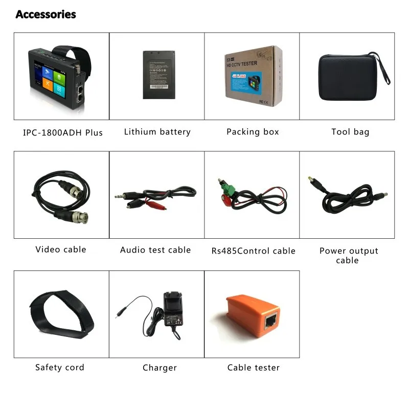 Upgrade IPC-1800 PLUS CCTV IP Camera Tester H.265 4K 8MP TVI CVI AHD Analog 5-in-1 Wrist Monitor Wifi on переводится на русский язык следующим образом: Апгрейд IPC-1800 PLUS тестер для камер наблюдения CCTV IP H.265 4K 8Мп TVI CVI AHD Analog 5 в 1 Монитор