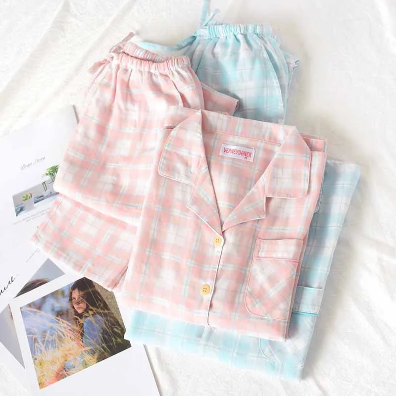 Пижамный комплект для влюбленных Осенняя мужская и женская одежда сна в клетку