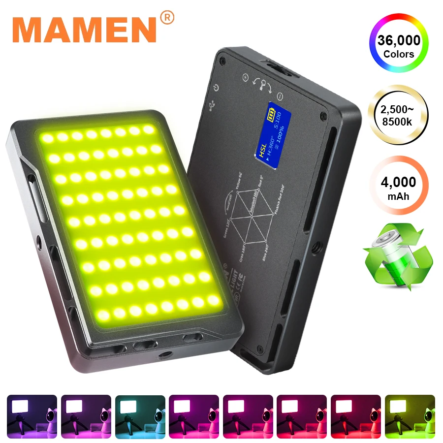 Светодиодный мини светильник MAMEN 120B/72R 1000K 9000K для видеосъемки портативный