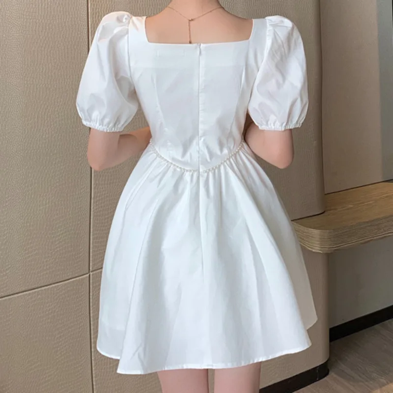 

Summer French Hepburn Style Vintage Nail Bead Mini Dress 2021 Sexy Short Sleeve Slim White Dress Dress Vestidos De Mujer Casual