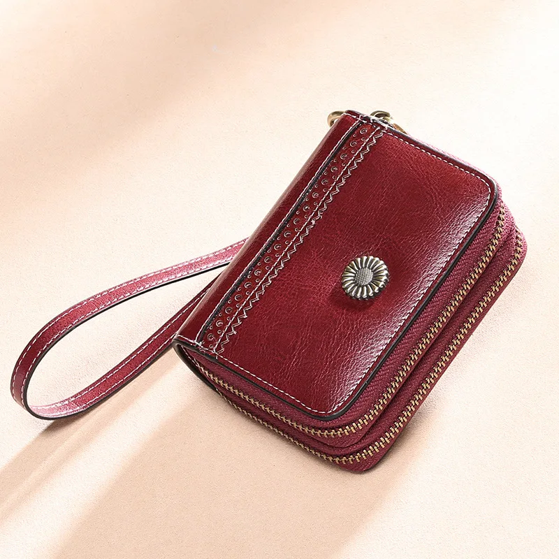 

Card Bag Women's Leather Wallet Multi-function Clip Multi Position Cow Leather Anti-theft Brush Zero Wallet