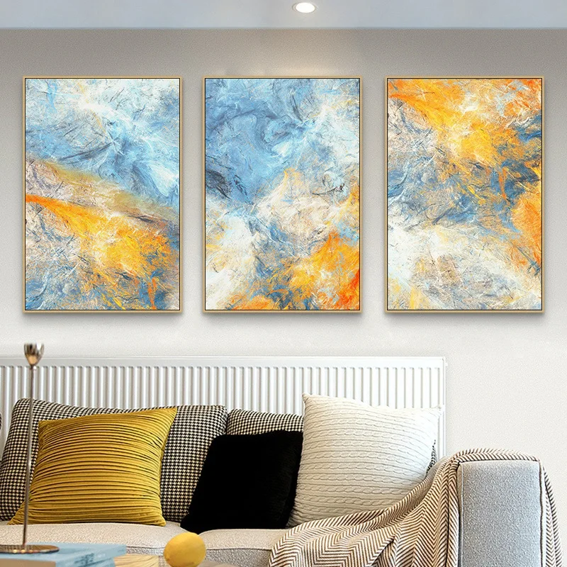

Dream Blue and Yellow Abstract Art Canvas Paintings Modular Pictures Wall Art Canvas for Living Room Decoration No Framed