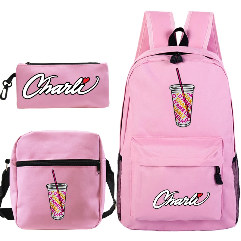 

New Pattern Charli D'Amelio Backpack 3pcs/sets men women Mochila Girls Boys Casual Daily Rucksack beautiful Travel Bags