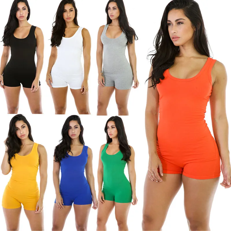 

Летняя Новинка 2021, повседневный однотонный облегающий короткий женский комбинезон OLOMLB без рукавов, с круглым вырезом, сексуальный модный п...