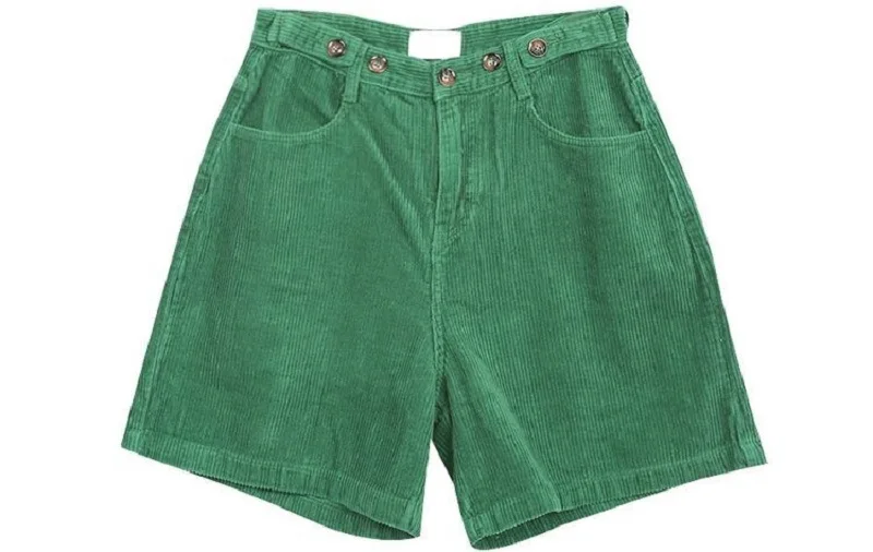 

Korean fashion green corduroy shorts loose casual women's summer retro Harajuku style stretch shorts