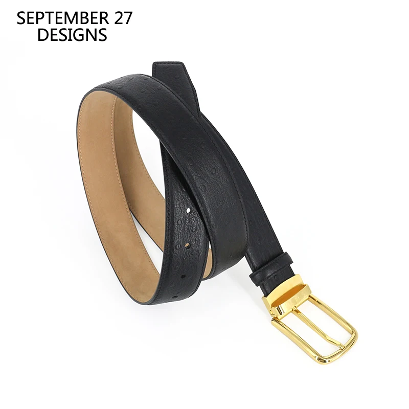 Men Belts Pin Buckle Genuine Leather Top-end Business Ostrich Pattern Belt Double-sided Cow Leather Belt New Fashion Waistband