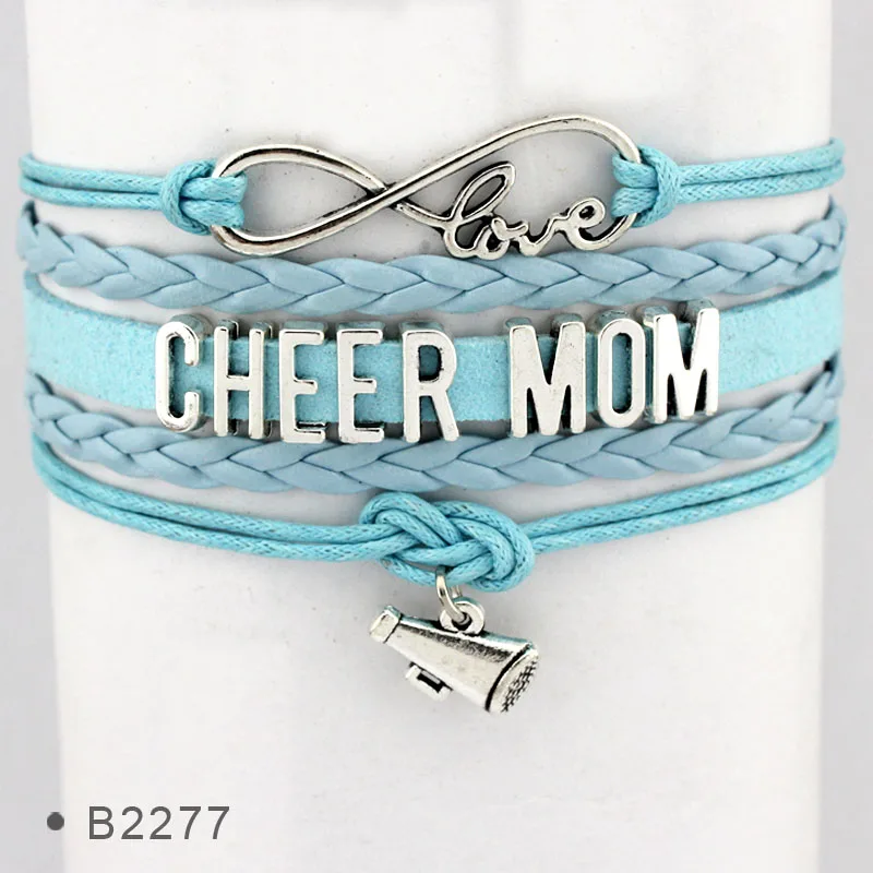 Бесконечность, любовь, сердце, Мегафон, надпись Cheer MOM, болельщик, амулет команды, для девушек, кожаные браслеты для женщин - Окраска металла: B2277