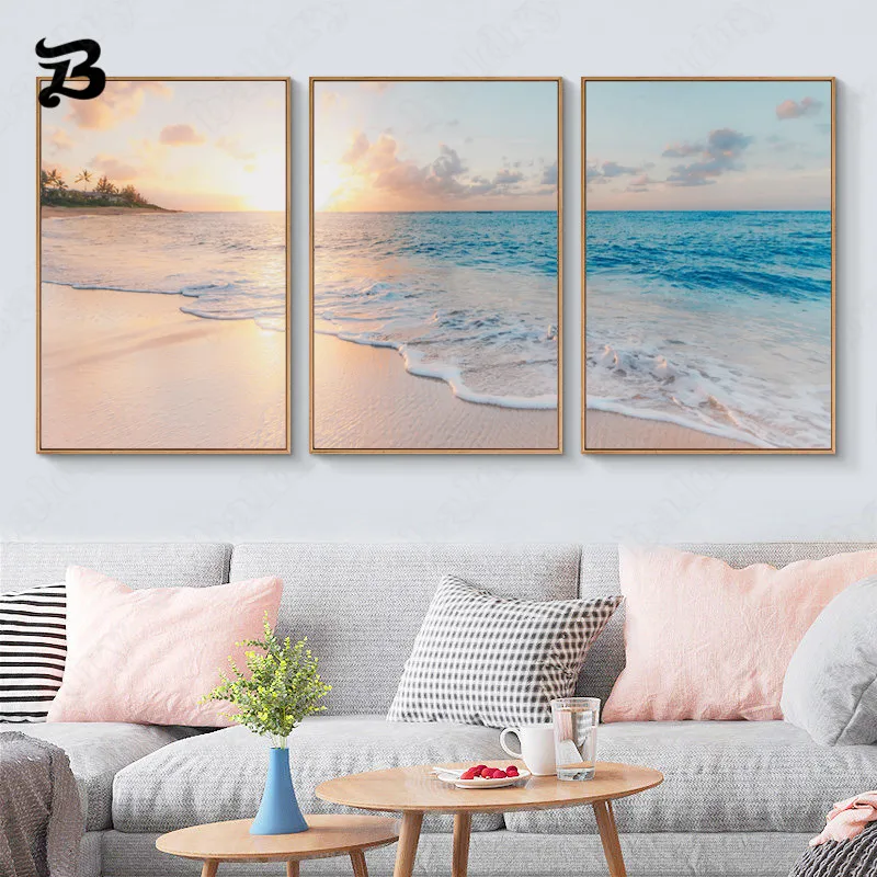 

Canvas Painting for Living Room Beautiful Sunset Beach Seascape Wall Art Pictures Natural Landscape Posters Images Home Decor