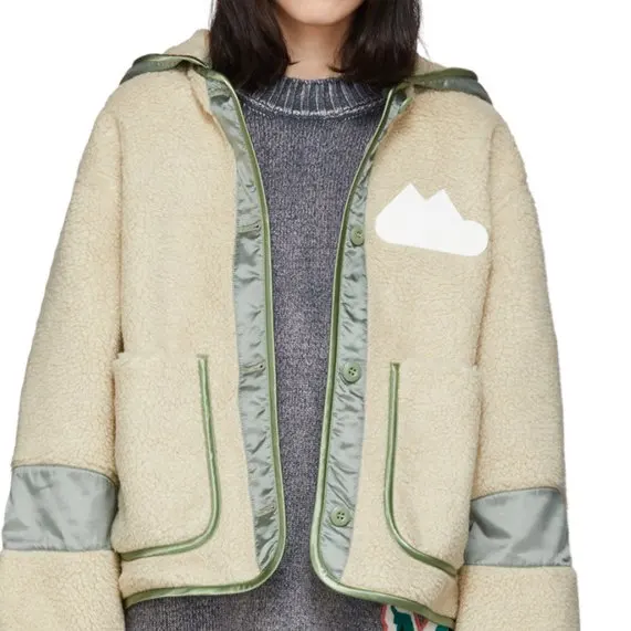Jacket 2021 Women Winter Lamb Hair Color Matching Stitching Short Coat Hoodie Women's Pocket Casual Top