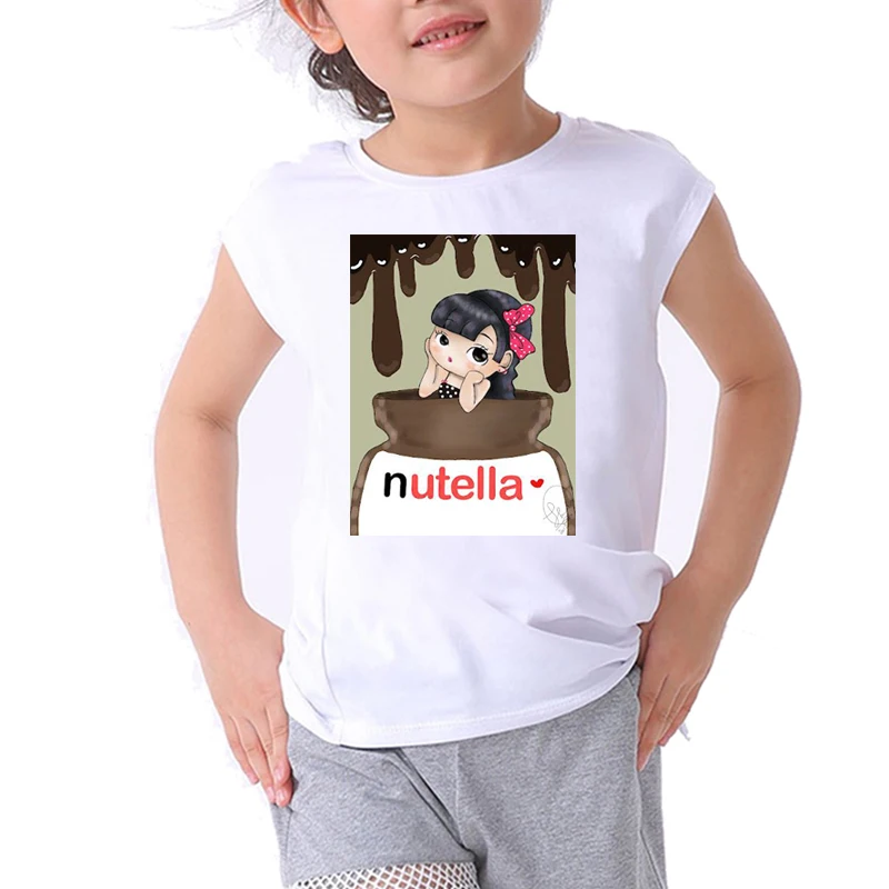 Camiseta de dibujos animados para ni&ntilde;as, ropa de moda para ni&ntilde;os y ni&ntilde;as, tops bonitos de nutella, camisetas para ni&ntilde;os, camisetas para ni&ntilde;os 2020-4