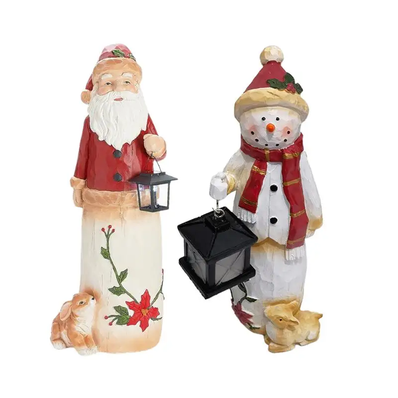 

Xmas Winter Woodland Snowman Sculpture with Lantern Decoration Garden Statues Resin Ornaments Micro Landscape Crafts