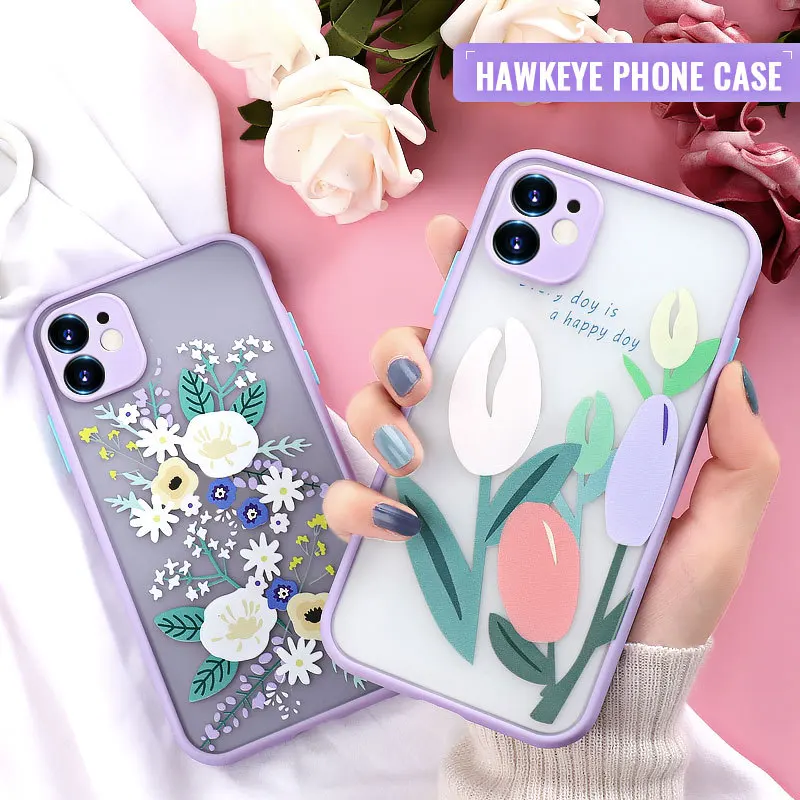

10Pcs Pretty Flower Leaves Pattern Phone Case For iPhone 11 12 Pro X XR XS Max 7 8 Plus SE2020 12 Mini Matte Clear Hard PC Cover